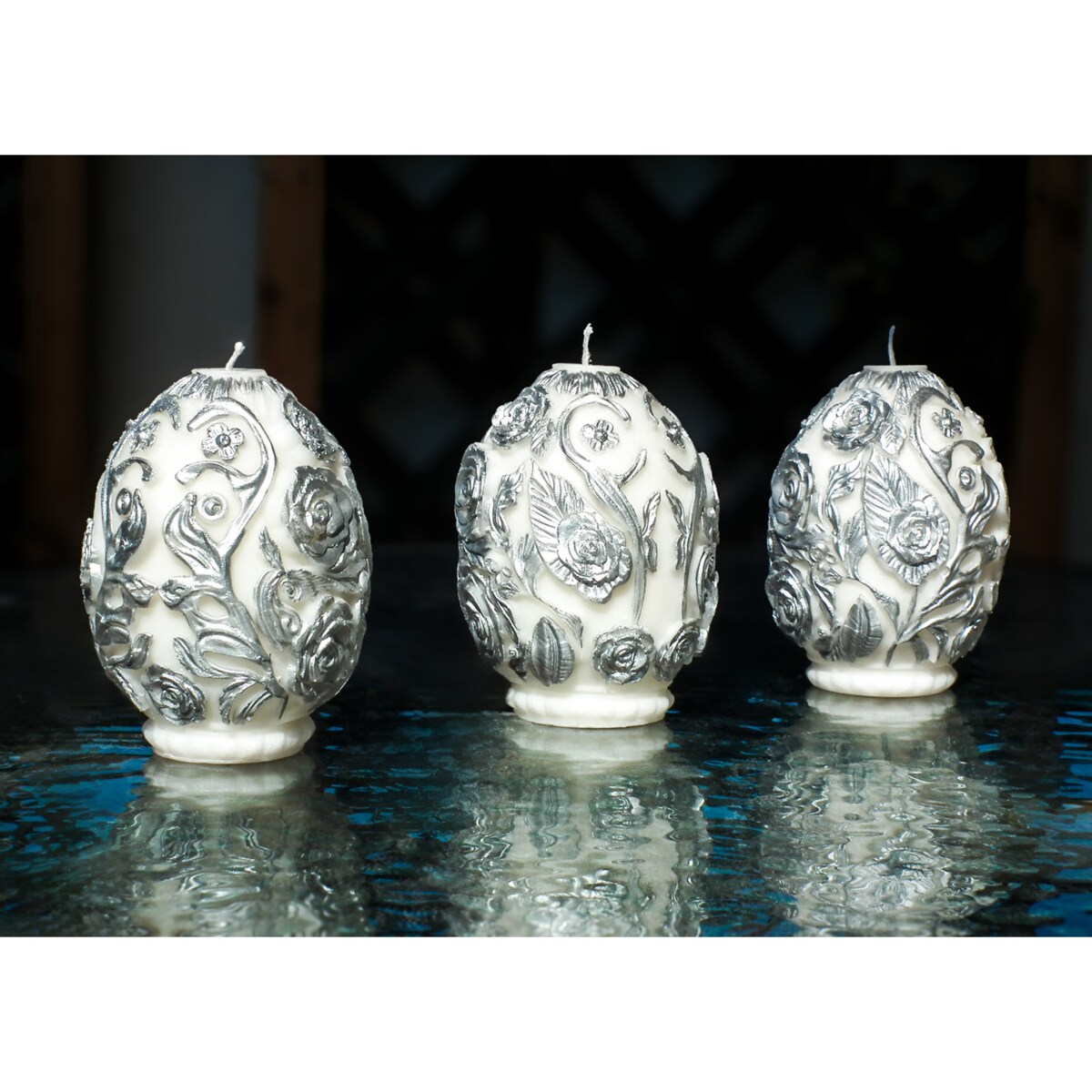 jajo srebrne kwiaty świeca sojowa
