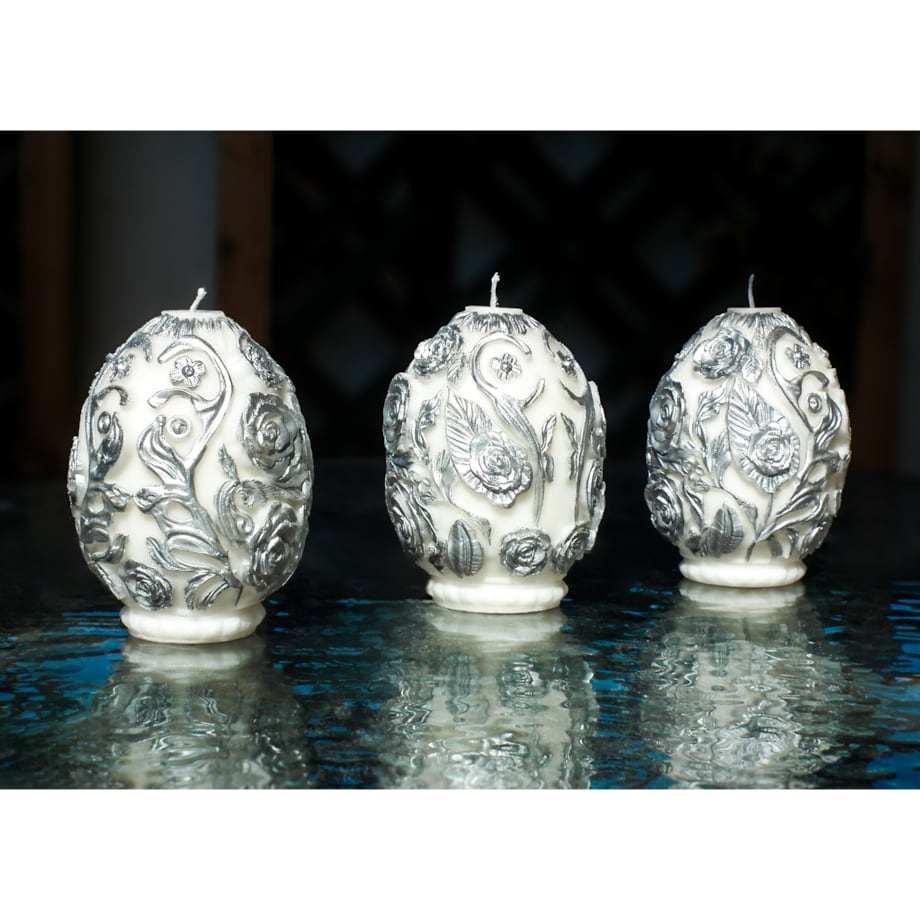 jajo srebrne kwiaty świeca sojowa