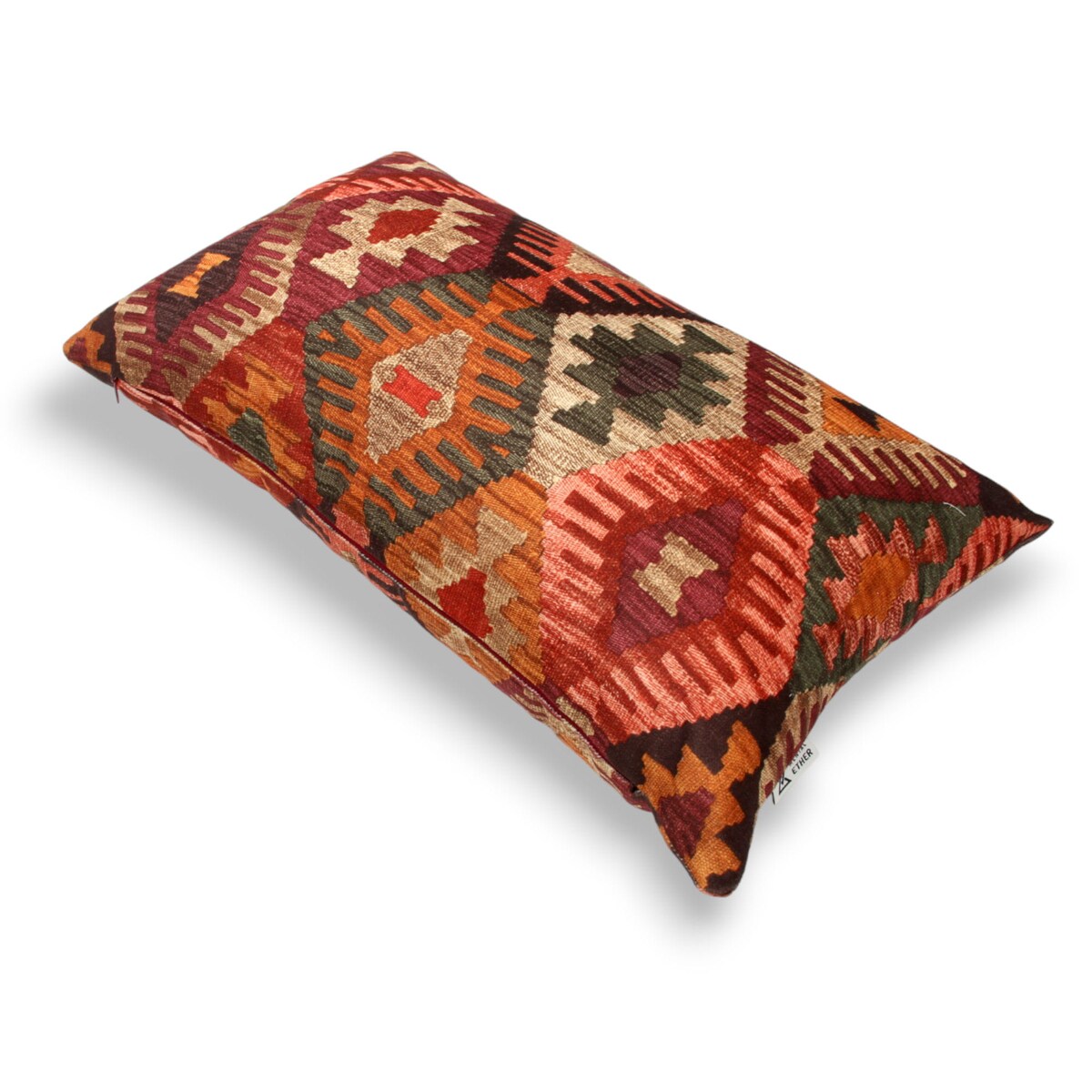 Czerwona poduszka welurowa Aztek Boho 30x50 cm