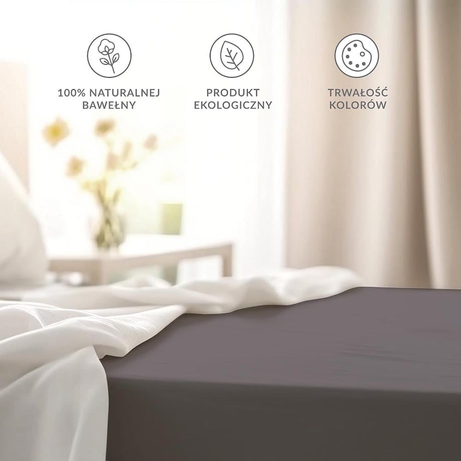 Prześcieradło bawełniane bez gumki 160x200 + dodatkowe 5cm po bokach szare