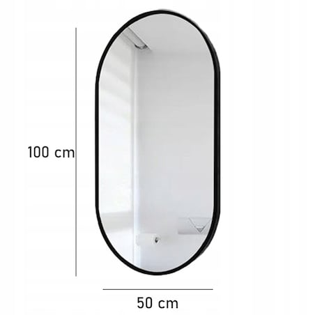 Duże lustro owalne industrialne łazienkowe salon sypialnia czarne 100x50 cm