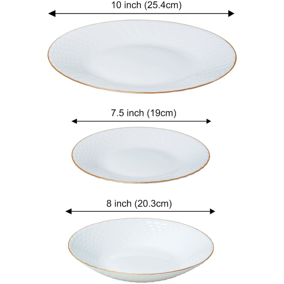 Zastawa stołowa Serwis Komplet talerzy 18 elementów na 6 osób złoty rant KINGHOFF