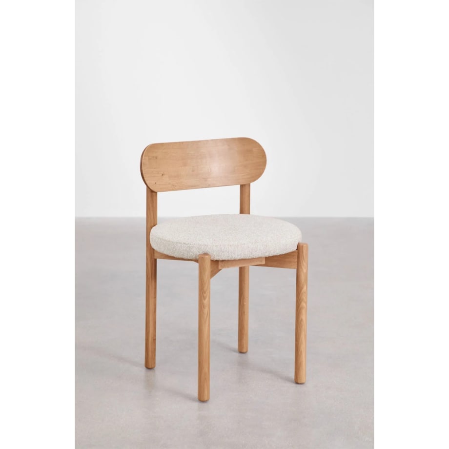 Krzesło do jadalni dębowe, naturalne, bouclé Bianca