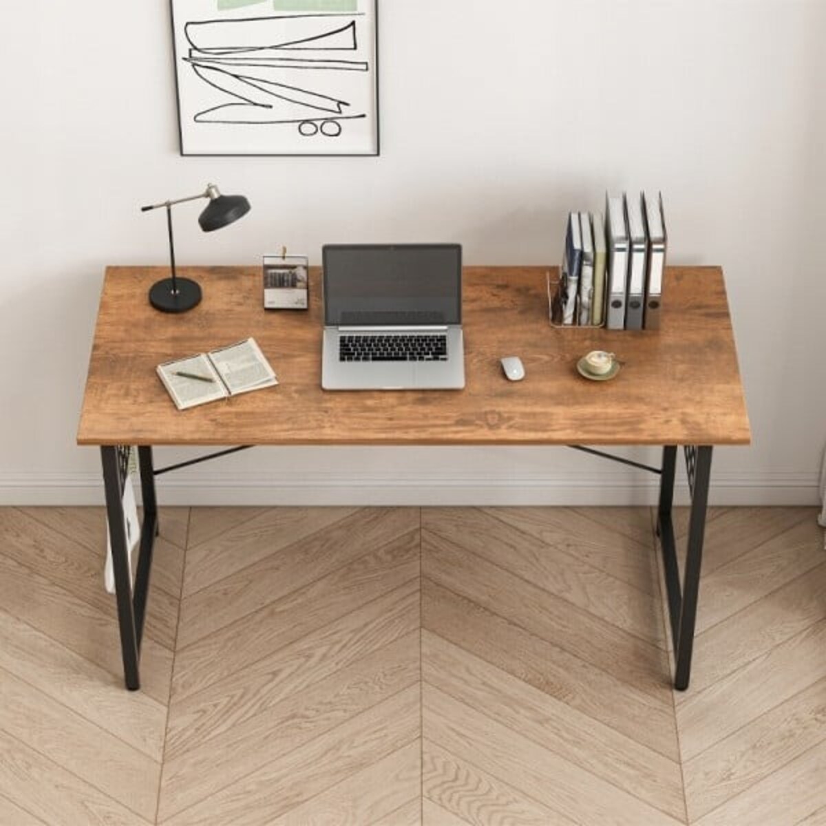 Biurko komputerowe loft industrialne szkolne rustykalny brąz z haczykami