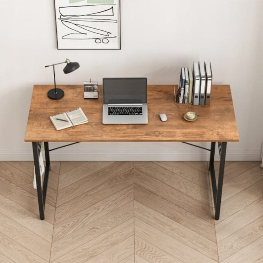 Biurko komputerowe loft industrialne szkolne rustykalny brąz z haczykami