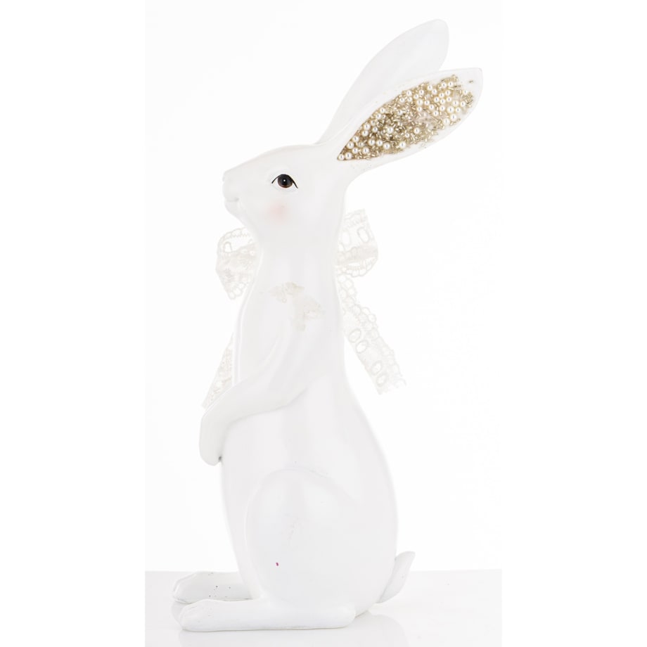 Dekoracja - biała króliczka z perełkami w uszkach 37,5x12,5x17 cm big