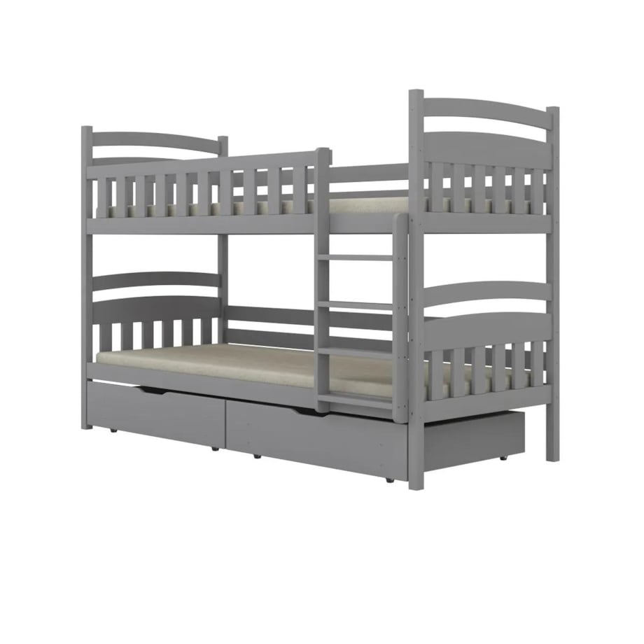 Łóżko piętrowe JULITA 180x80 szare drewniane z szufladami