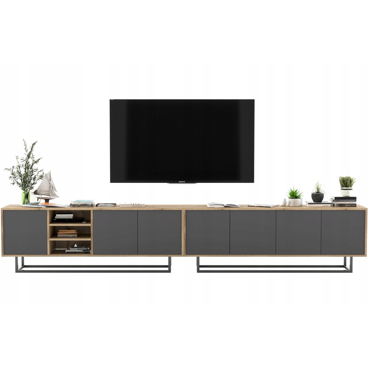 Szafka RTV Loft Komoda RTV Industrialna Grafit MAT 300 cm