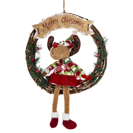 Dekoracja - figurka renifer w kole w czerwonym ubranku 47x33x10 cm
