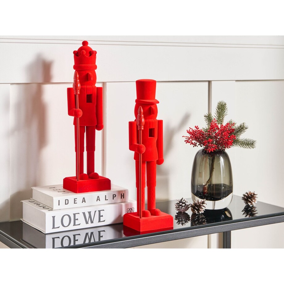 Zestaw 2 figurek dekoracyjnych FLATEY Dziadek do orzechów 40 cm Czerwony