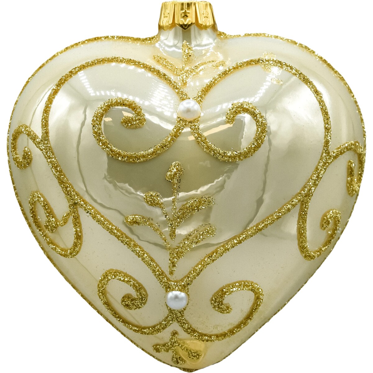 Bombka choinkowa: Serce w złotym ornamencie: połysk