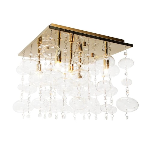 Kwadratowa lampa sufitowa Elli plafon z kryształkami złoty