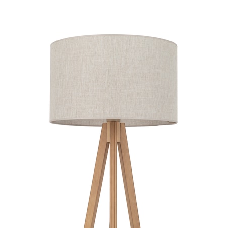 Lampa Podłogowa Drewniana Viga Shade Sosna Trójnóg Lniany Abażur