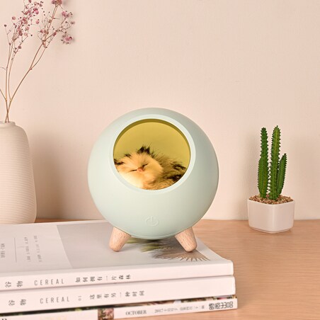 Lampka nocna z kotkiem seledynowa