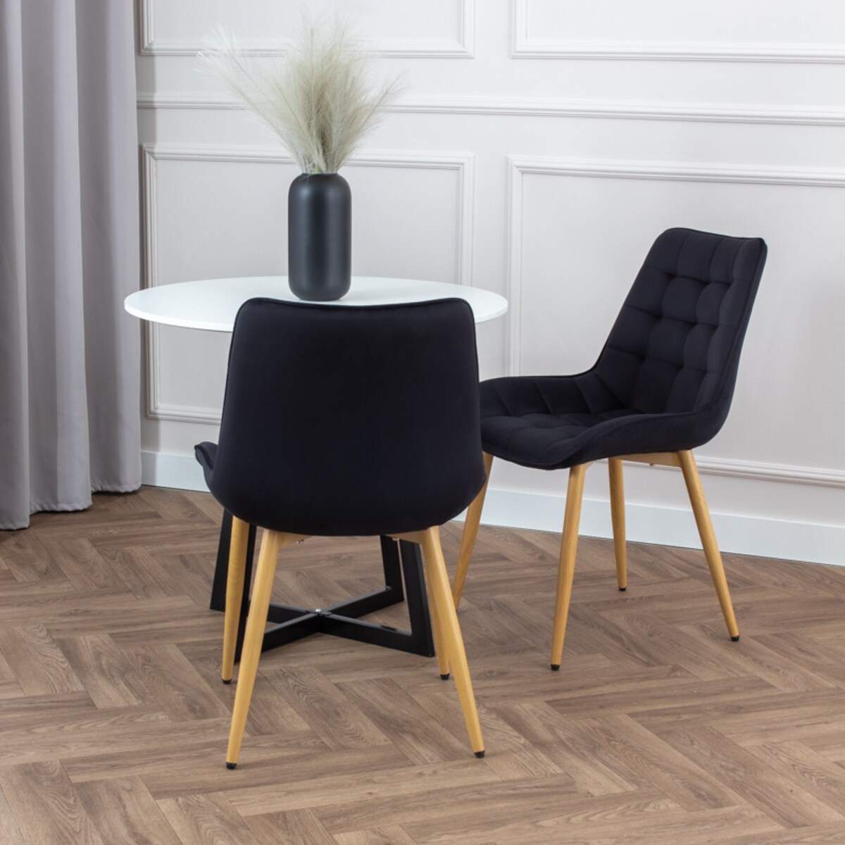 Krzesło tapicerowane do salonu jadalni pikowane welurowe czarne