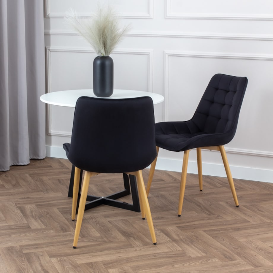 Krzesło tapicerowane do salonu jadalni pikowane welurowe czarne