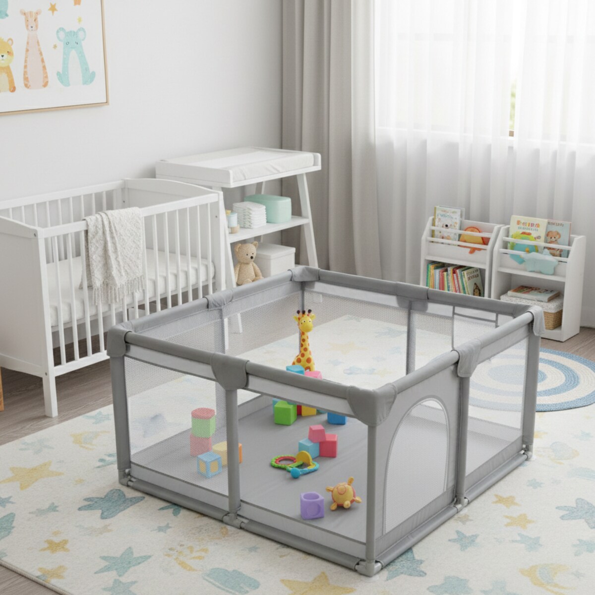 Kojec dla dziecka 126x126 cm suchy basen plac zabaw szary + piłki + torba