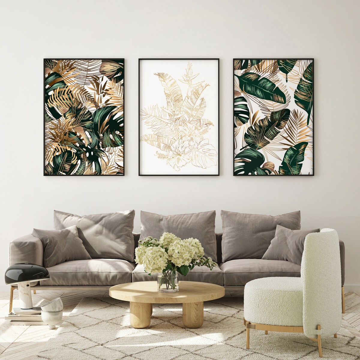 ZESTAW 3X PLAKAT W RAMIE LIŚCIE BANANOWE PALMY GLAMOUR ABSTRAKCJA 60x80cm