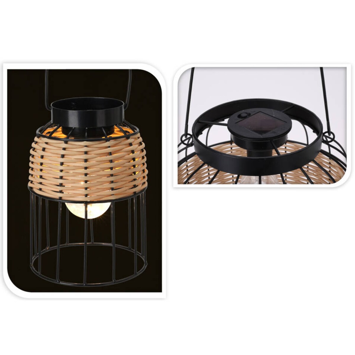 Lampion solarny z dekorem z plecionki i z szerokim uchwytem, Ø 14 x 20 cm
