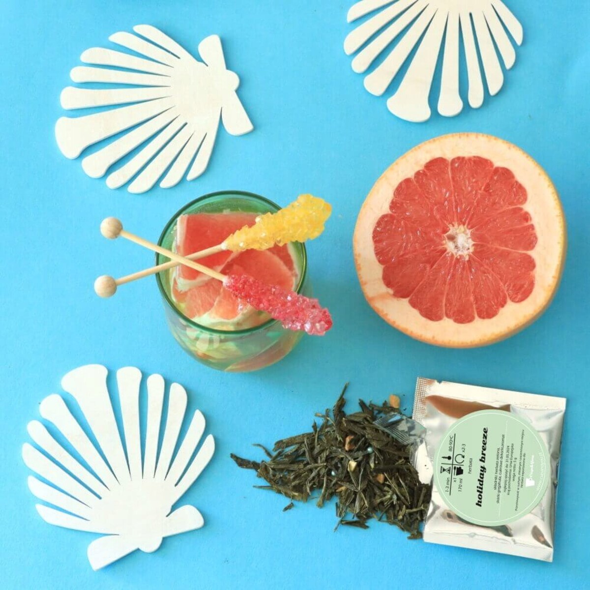 Herbata zielona Holiday Breeze o smaku orzeźwiającego grejpfruta PREMIUM - herbata liściasta sypana mieszanka napar susz - gotowa na prezent upominek