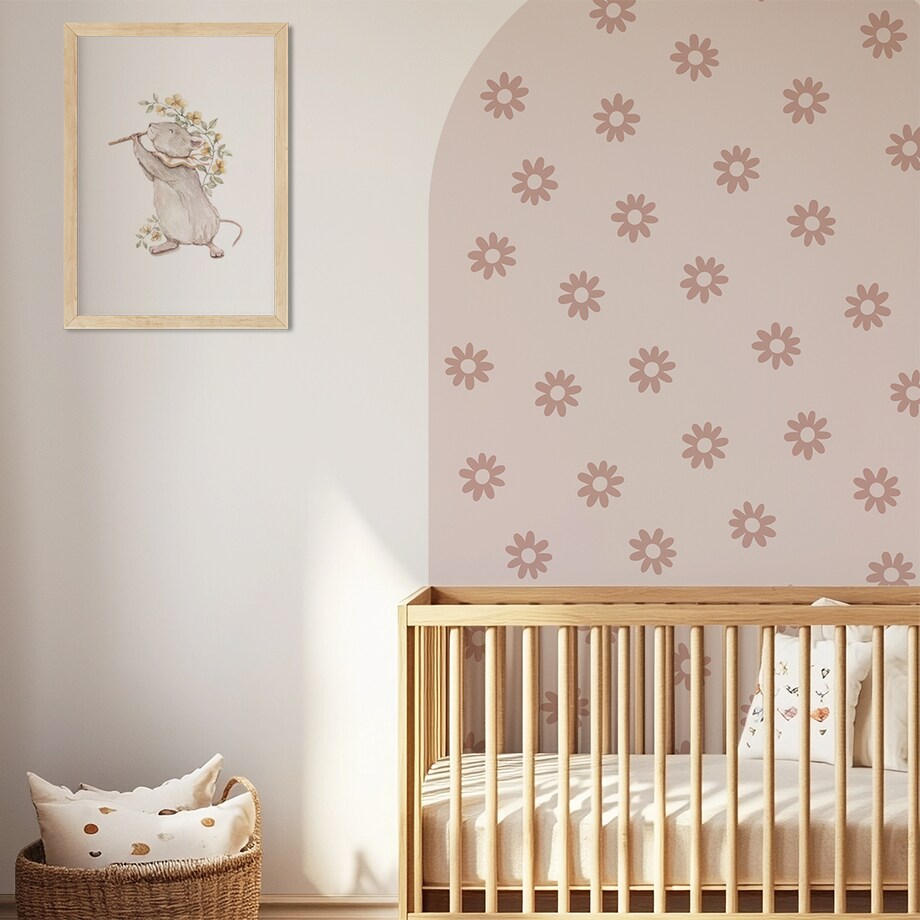 Naklejka na ścianę łuk różowy vintage - stokrotki XL