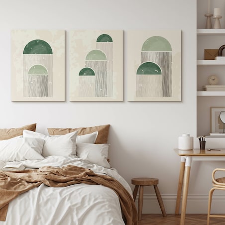 OBRAZY DO SYPIALNI SET ABSTRAKCYJNE KSZTAŁTY STYL BOHO MINIMALIZM 90x40cm