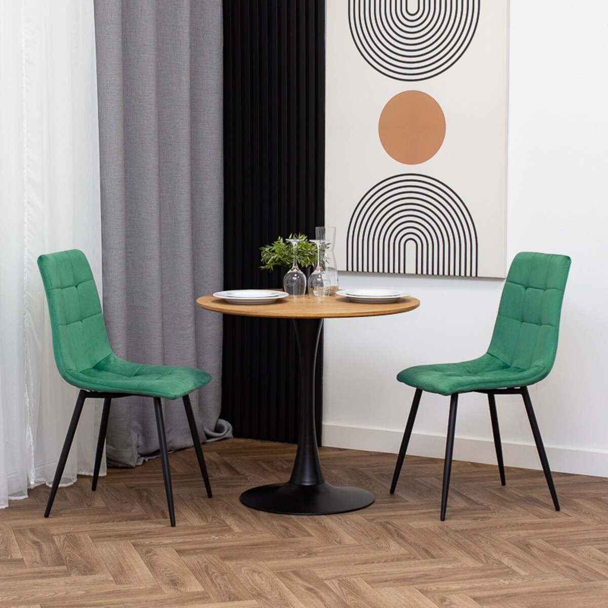 Krzesło tapicerowane welurowe pikowane zielone do salonu jadalni