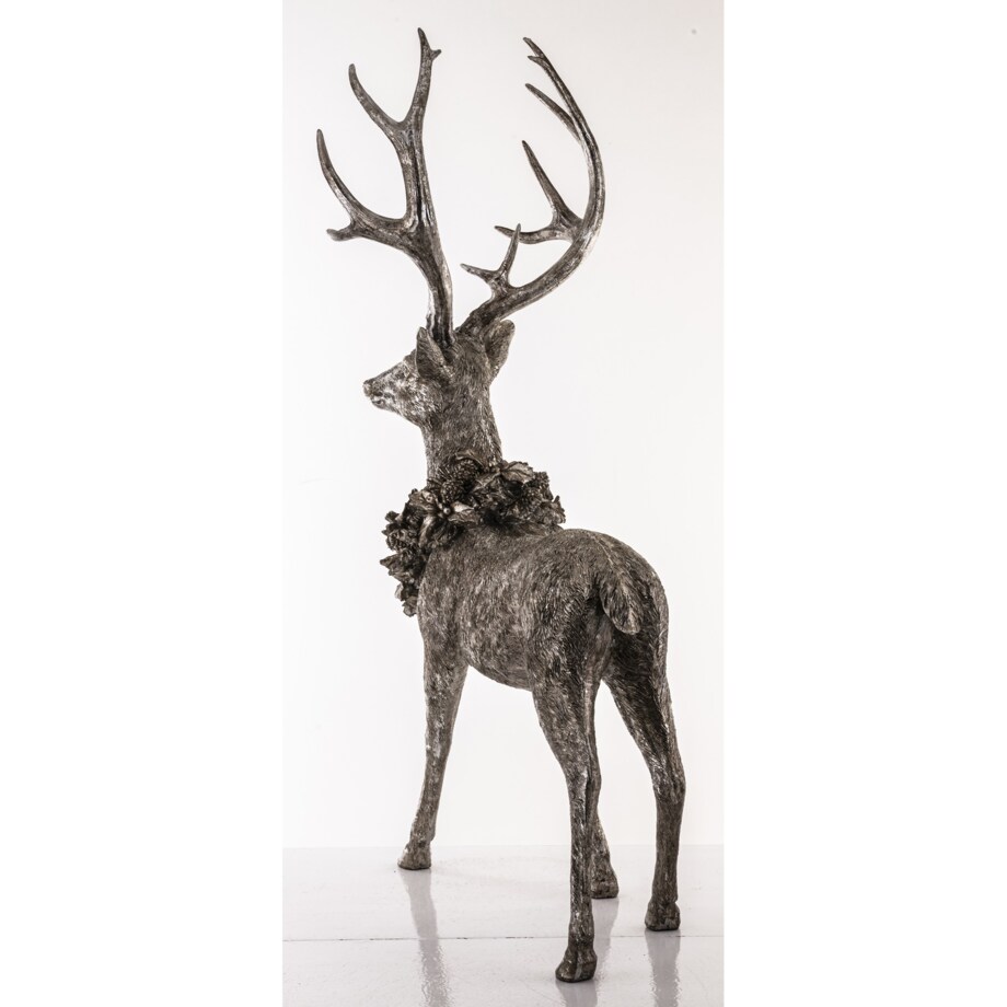Dekoracja - figurka stojącego jelenia 50x38x28 cm SHIKA-3 szary z wieńcem