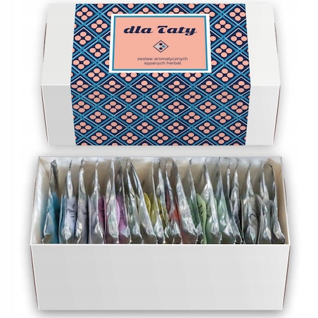 ZESTAW PREZENTOWY UPOMINKOWY BOX - 20 RÓŻNYCH HERBAT SYPANYCH W SASZETKACH - PREZENT UPOMINEK DLA TATY TEŚCIA NA DZIEŃ OJCA URODZINY