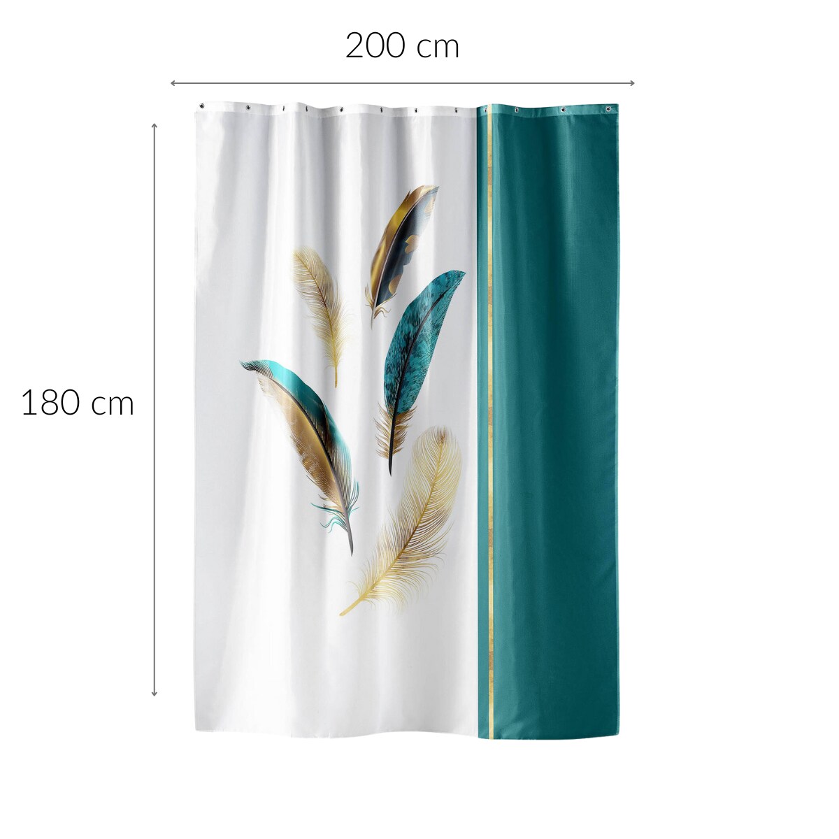 Zasłona prysznicowa ze złotym zdobieniem, PLUMISS, 180 x 200 cm