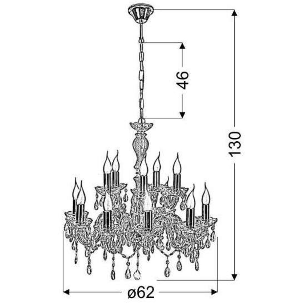 Pałacowa LAMPA wisząca MARIA TERESA 30-94608 Candellux metalowa OPRAWA świecznikowy ZWIS kandelabr kryształki złote