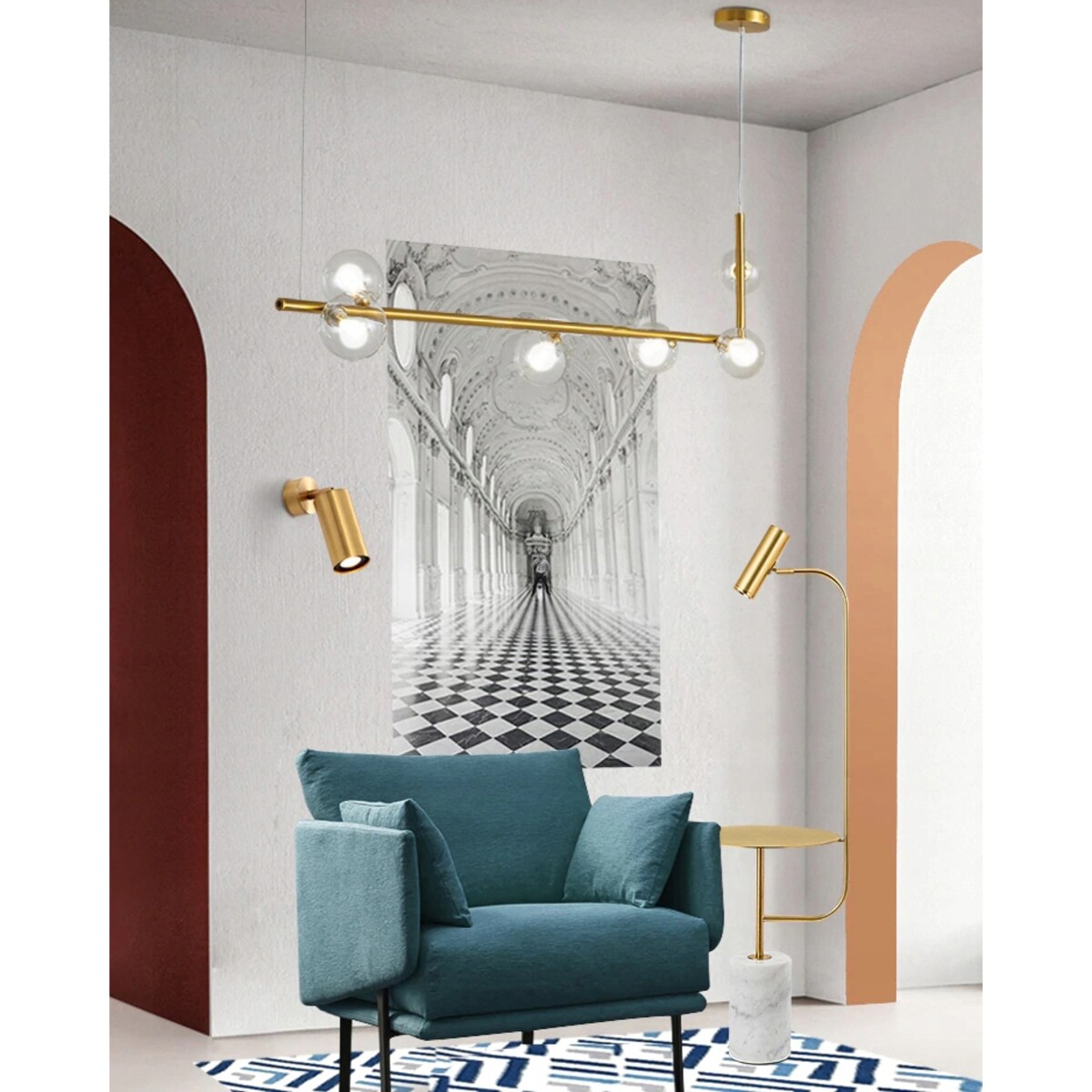 Lampa Sufitowa Szklane Kule Złota Gold 6 Punktów