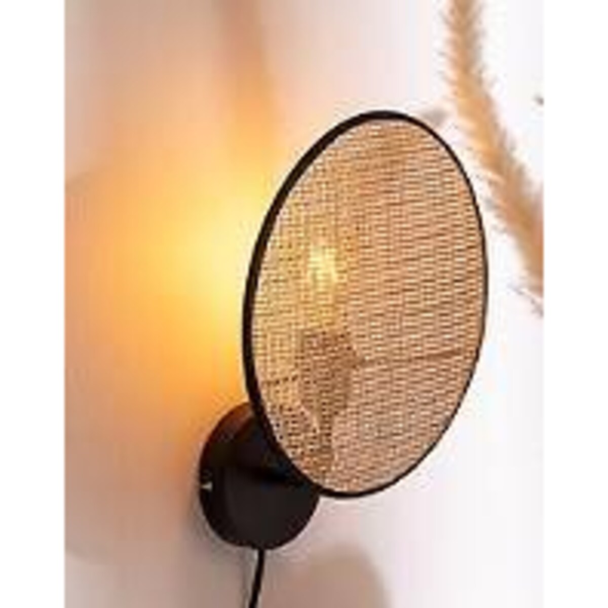 Kinkiet do salonu OLME, rattanowa plecionka, Ø 27 cm