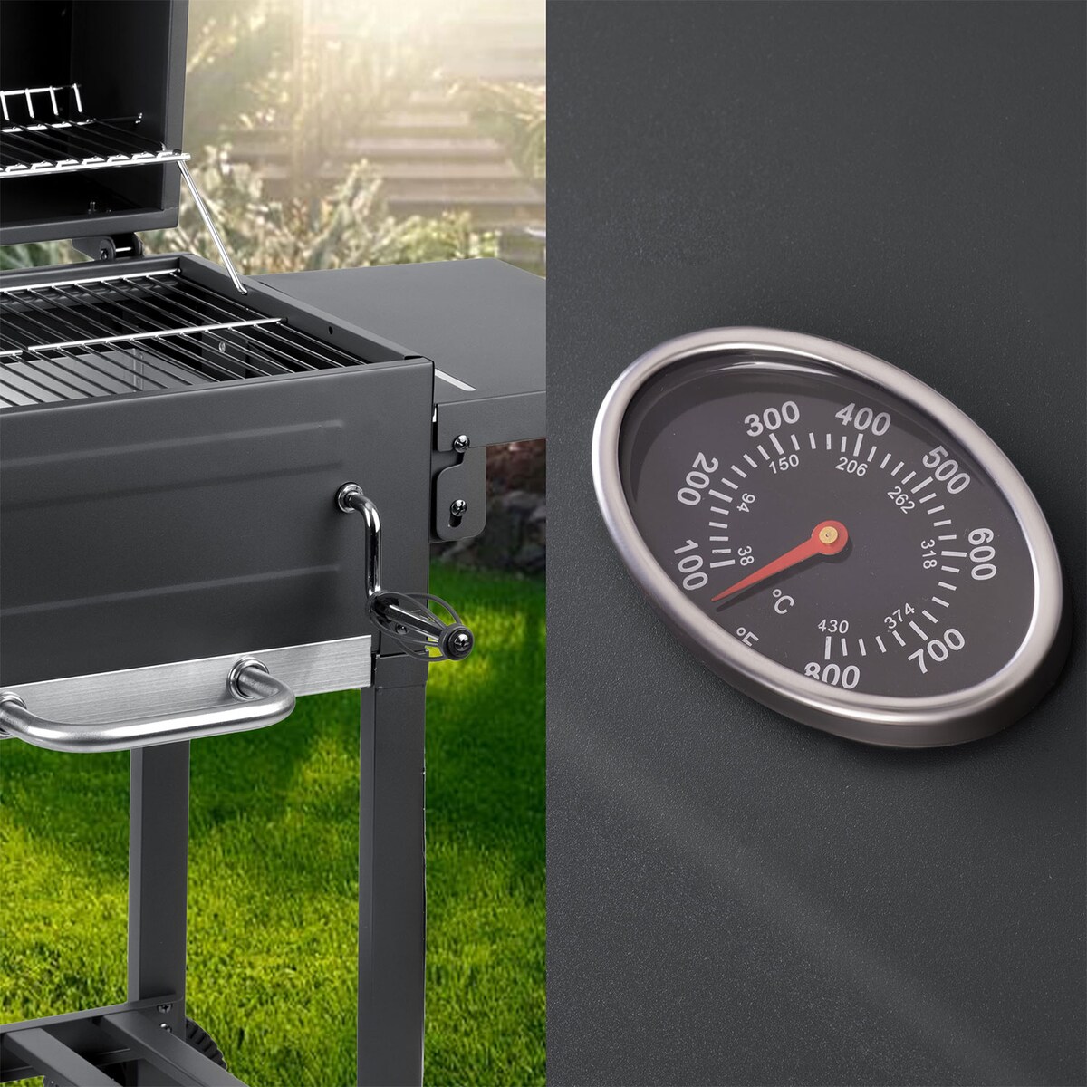 Grill węglowy ogrodowy Berdsen BD-894 komin stalowy ruszt 57x43 cm + termometr duży