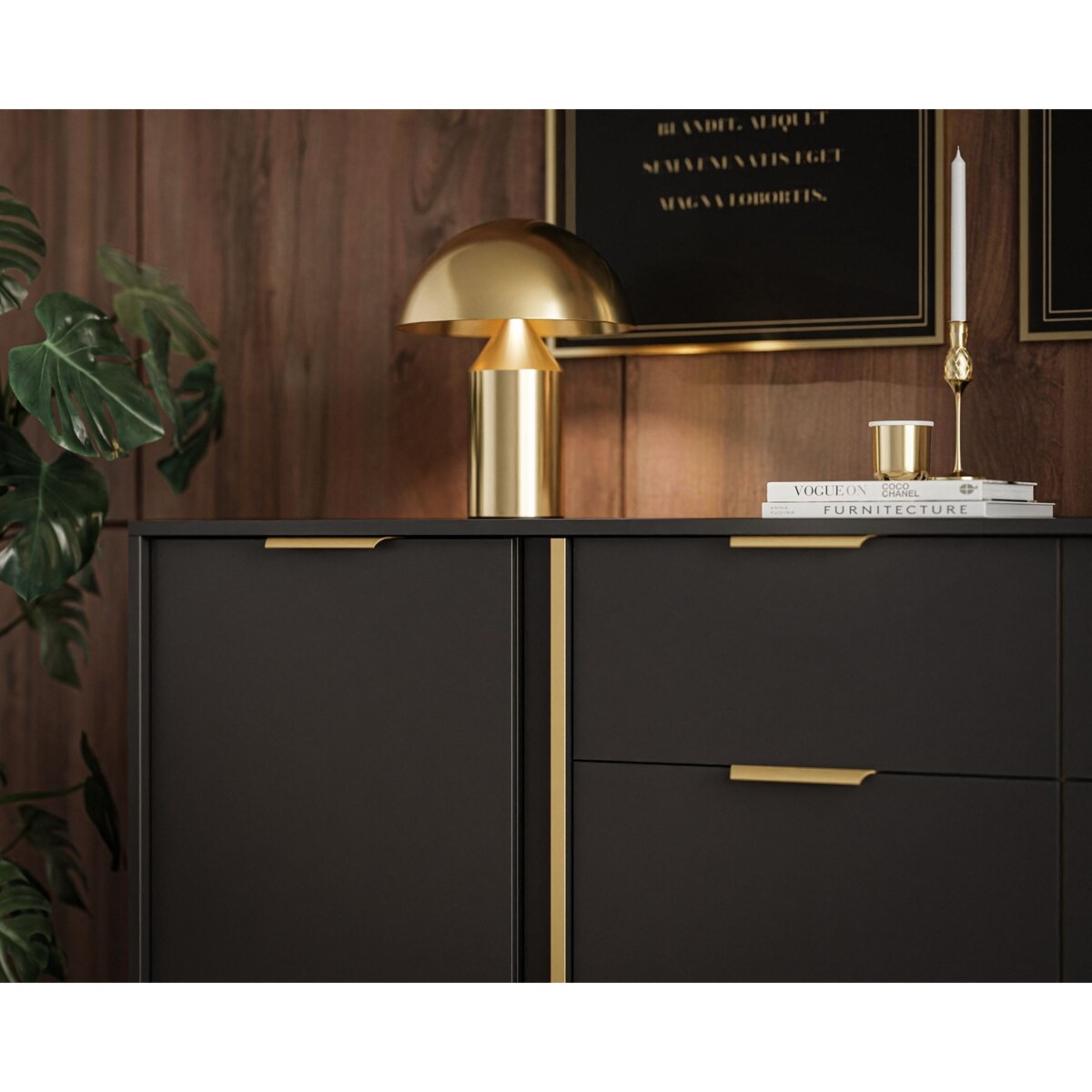 Komoda z szufladami LARETTO 153 cm 3D2S antracyt, nóżki czarne