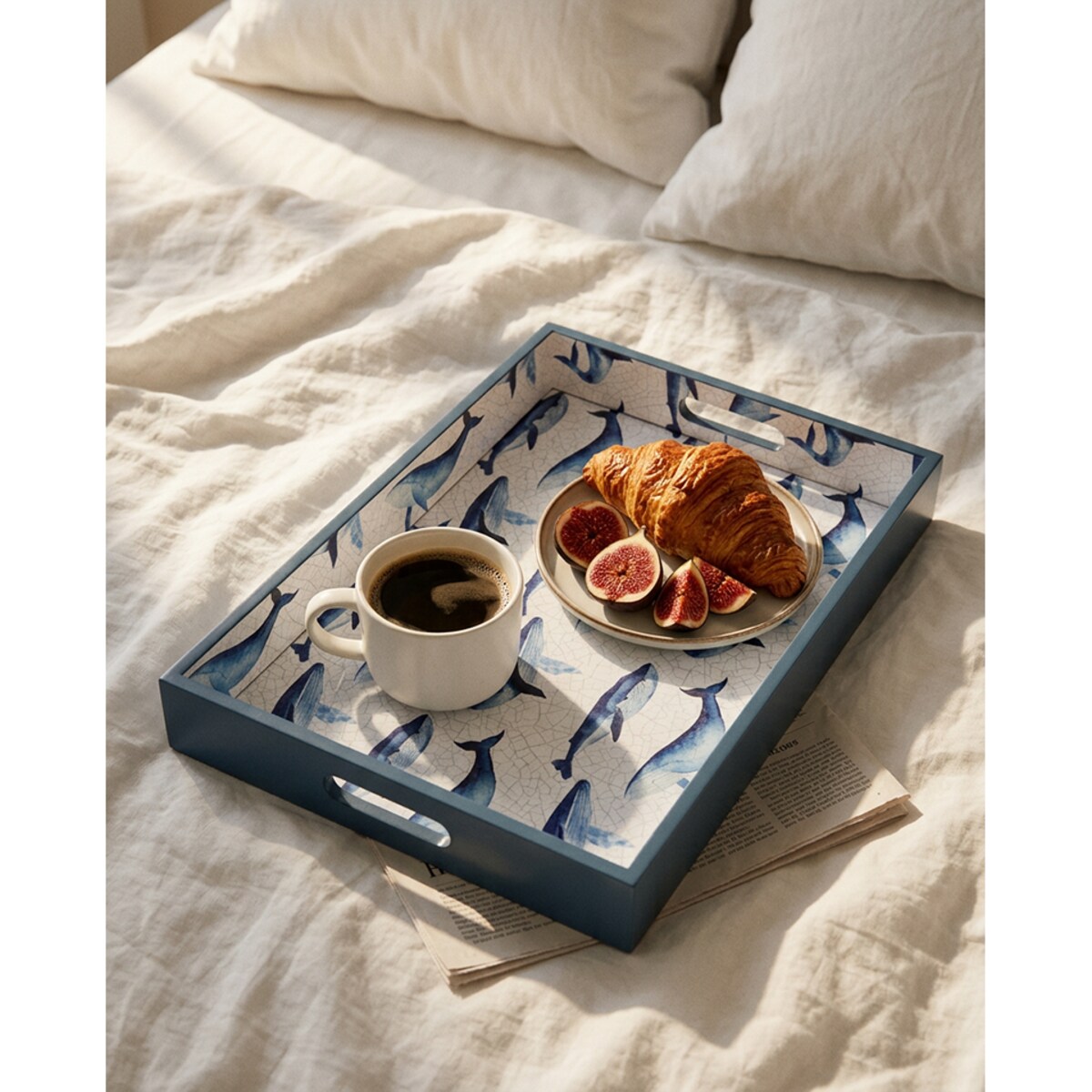 Taca dekoracyjna duża SHP WHALE 40x30 niebieska biała