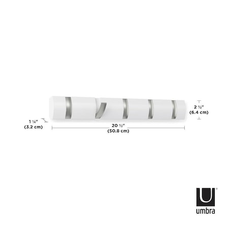 Listwa z 5 wieszakami biała Flip, 51 x 7 x 3 cm, Umbra