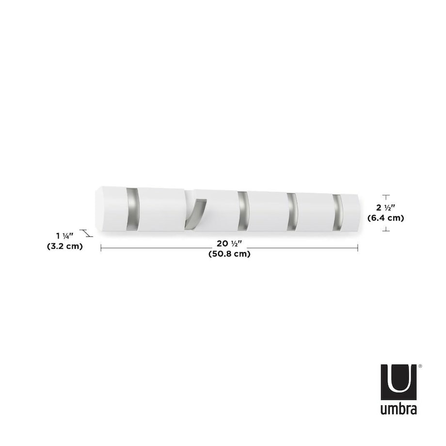 Listwa z 5 wieszakami biała Flip, 51 x 7 x 3 cm, Umbra