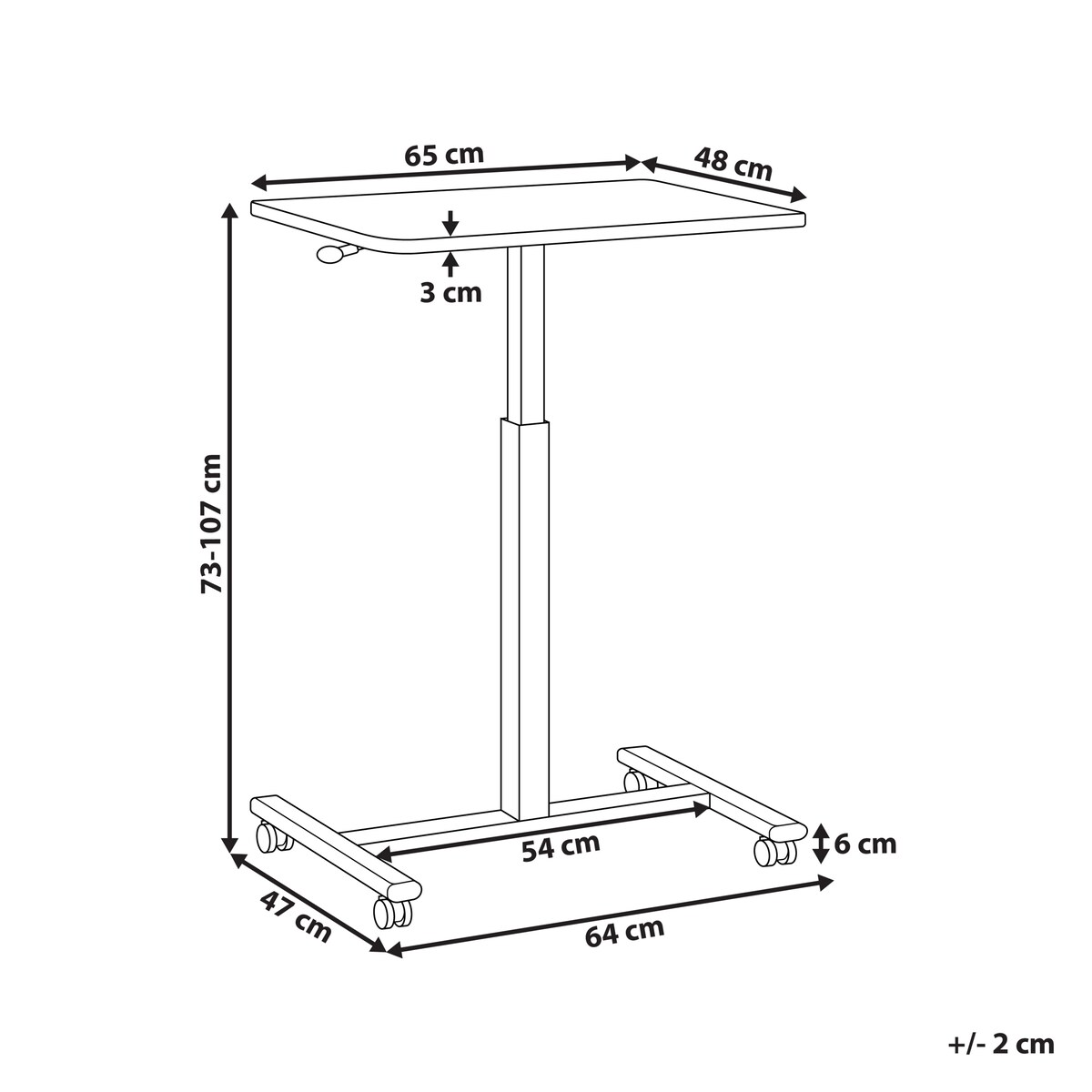 Regulowany stolik pod laptopa ACADEMIA 65 cm 48 cm z kółkami Ciemnobrązowy