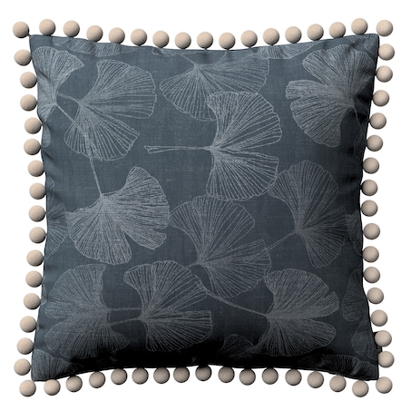 Poszewka Wera na poduszkę 45x45 szaro-srebrne liście miłorzębu na grafitowym tle