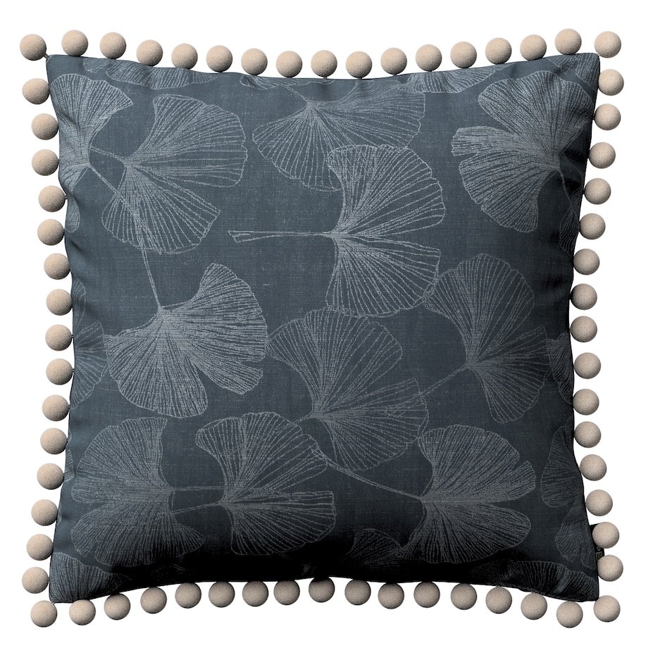 Poszewka Wera na poduszkę 45x45 szaro-srebrne liście miłorzębu na grafitowym tle