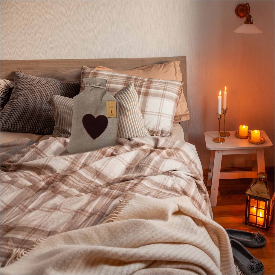 Termofor Duży 1.75L W Pokrowcu W Sweterku Ogrzewacz Na Wodę Serce Szary