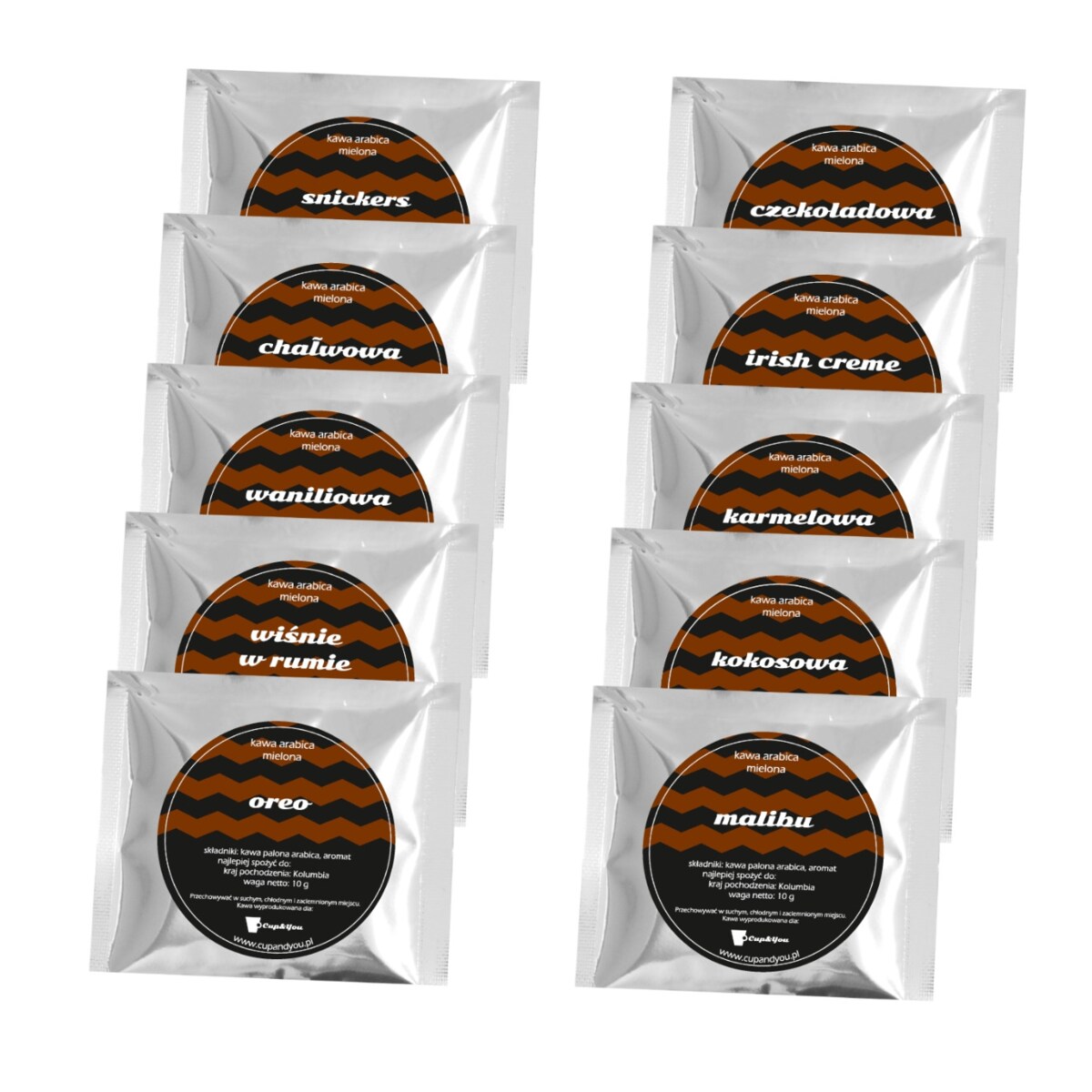 Kawa na Dzień Kobiet - z kawą aromatyzowaną 10 smaków po 10g. Wyjątkowy prezent upominek dla niej mamy siostry koleżanki przyjaciółki dziewczyny kobiety