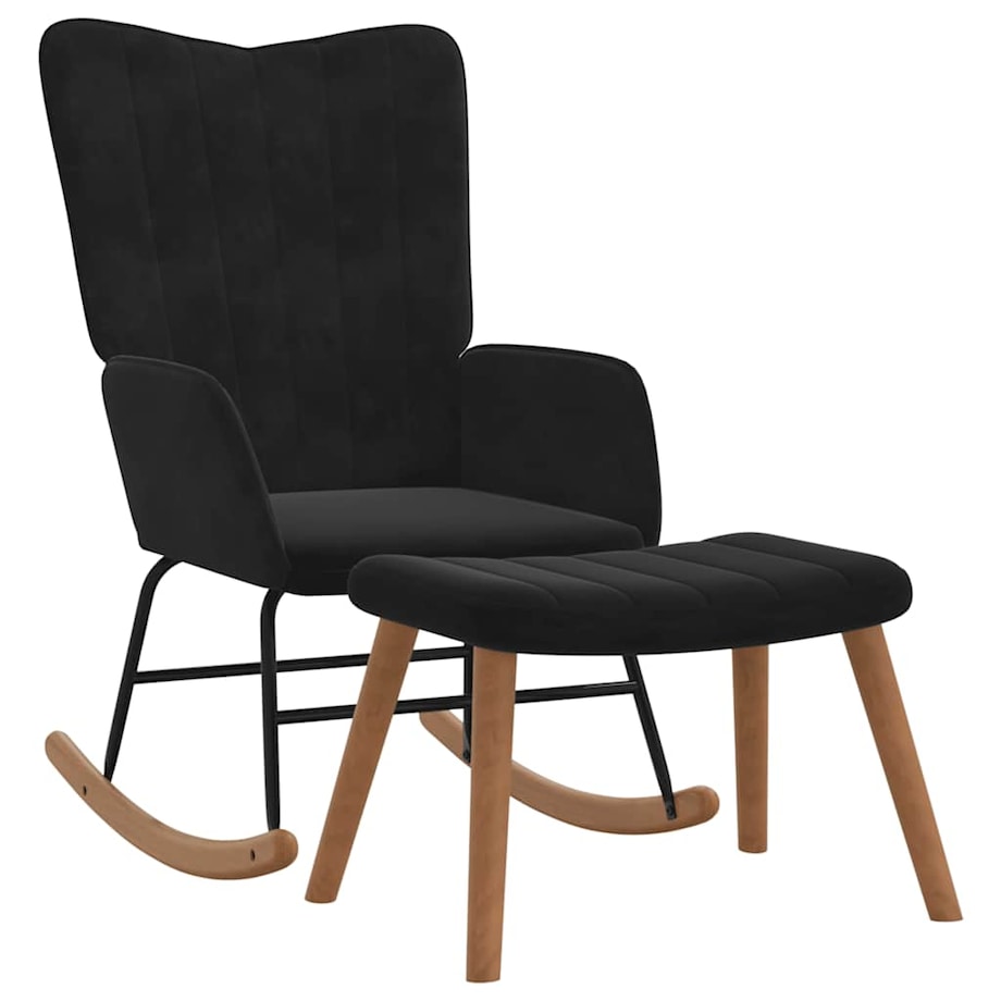 vidaXL Fotel bujany z podnóżkiem, czarny, obity aksamitem