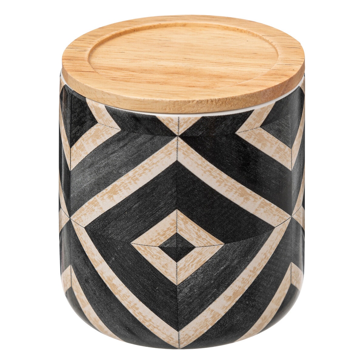 Pojemnik ceramiczny z pokrywą HAPACHE, wzór etno, Ø 9,8 cm, kolor czarny