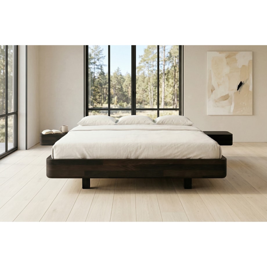 Łóżko lewitujące drewniane bukowe Visby LENA FLAT z szafkami / 200x200 cm, kolor palisander