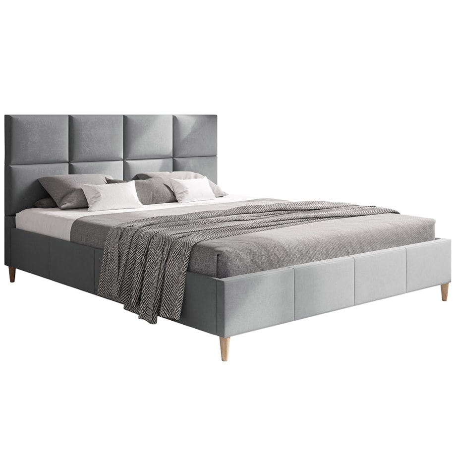 Łóżko tapicerowane 120x200 LUXO 1 na drewnianych nóżkach- szare