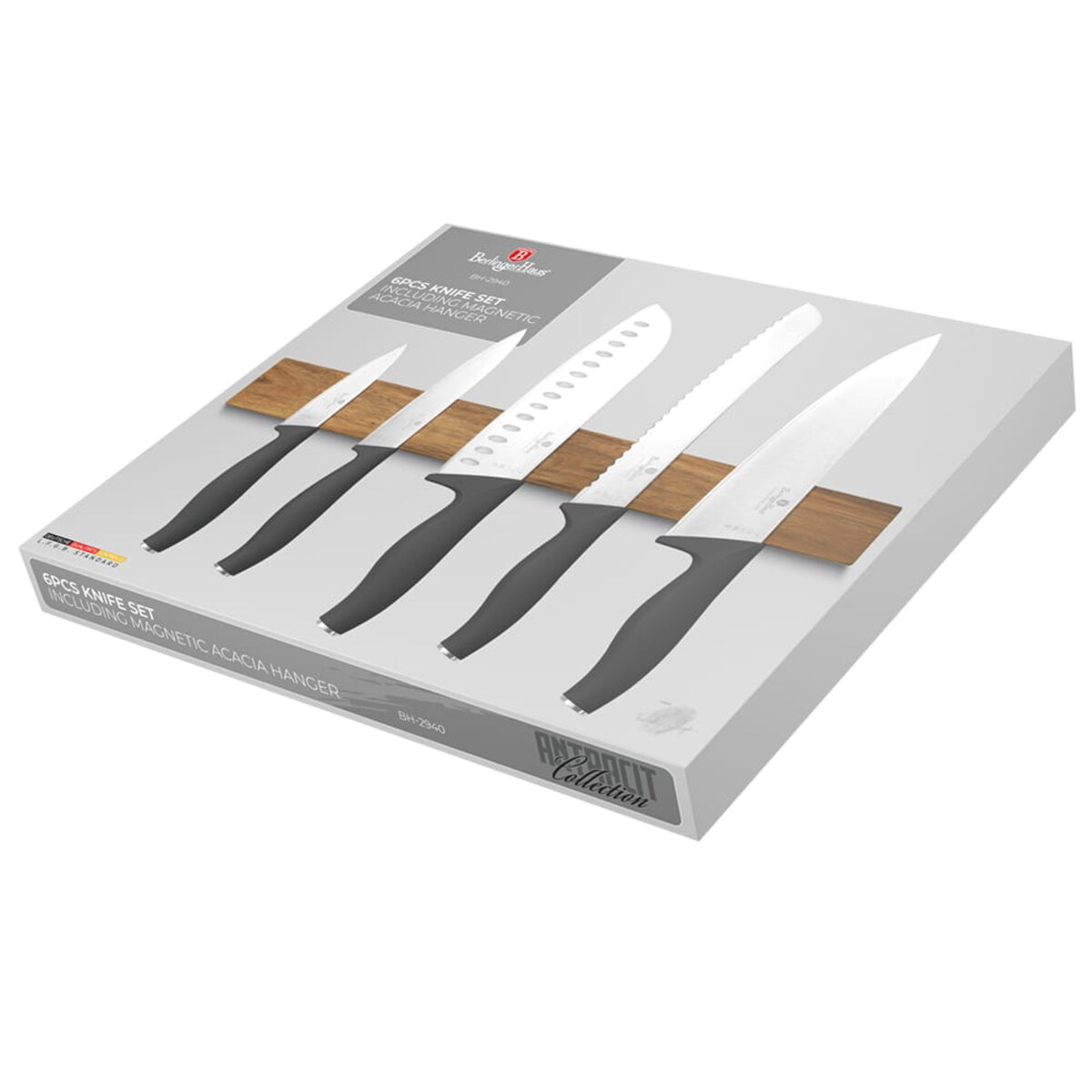 Zestaw noży z listwą magnetyczną 6 elementów BERLINGER HAUS Antracit
