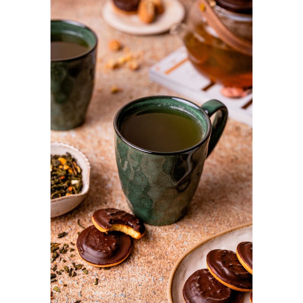 Zestaw kubków Uminami zielony dla 12 osób Nowoczesny Do zmywarki Komplet