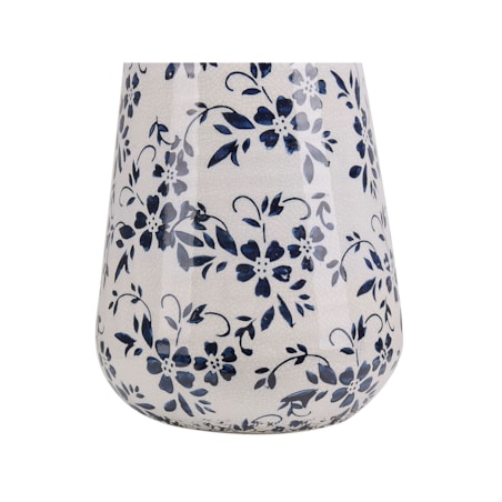 Wazon na kwiaty ceramiczny 20 cm biały z niebieskim MARONEIA